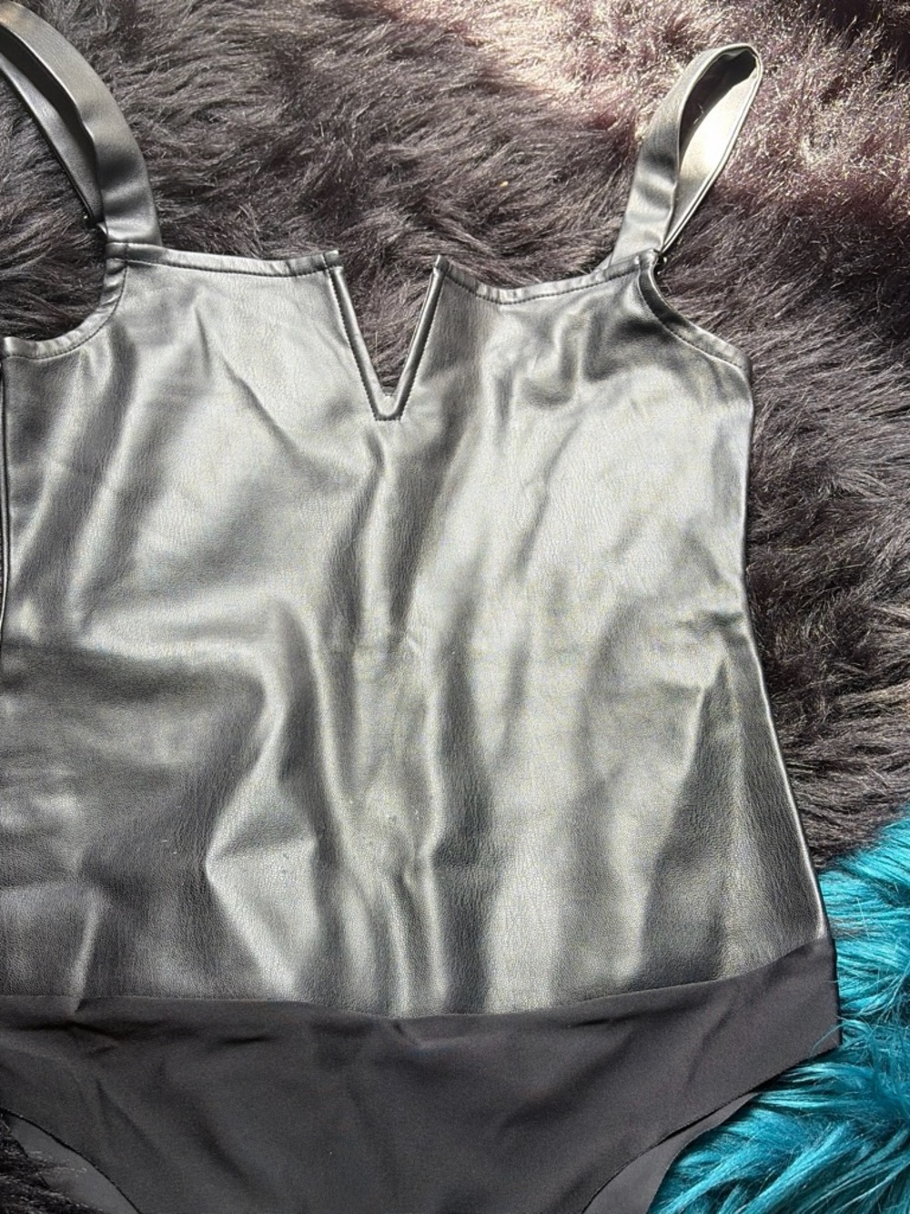 BB Dakota Faux Leather Black Tank Bodysuit